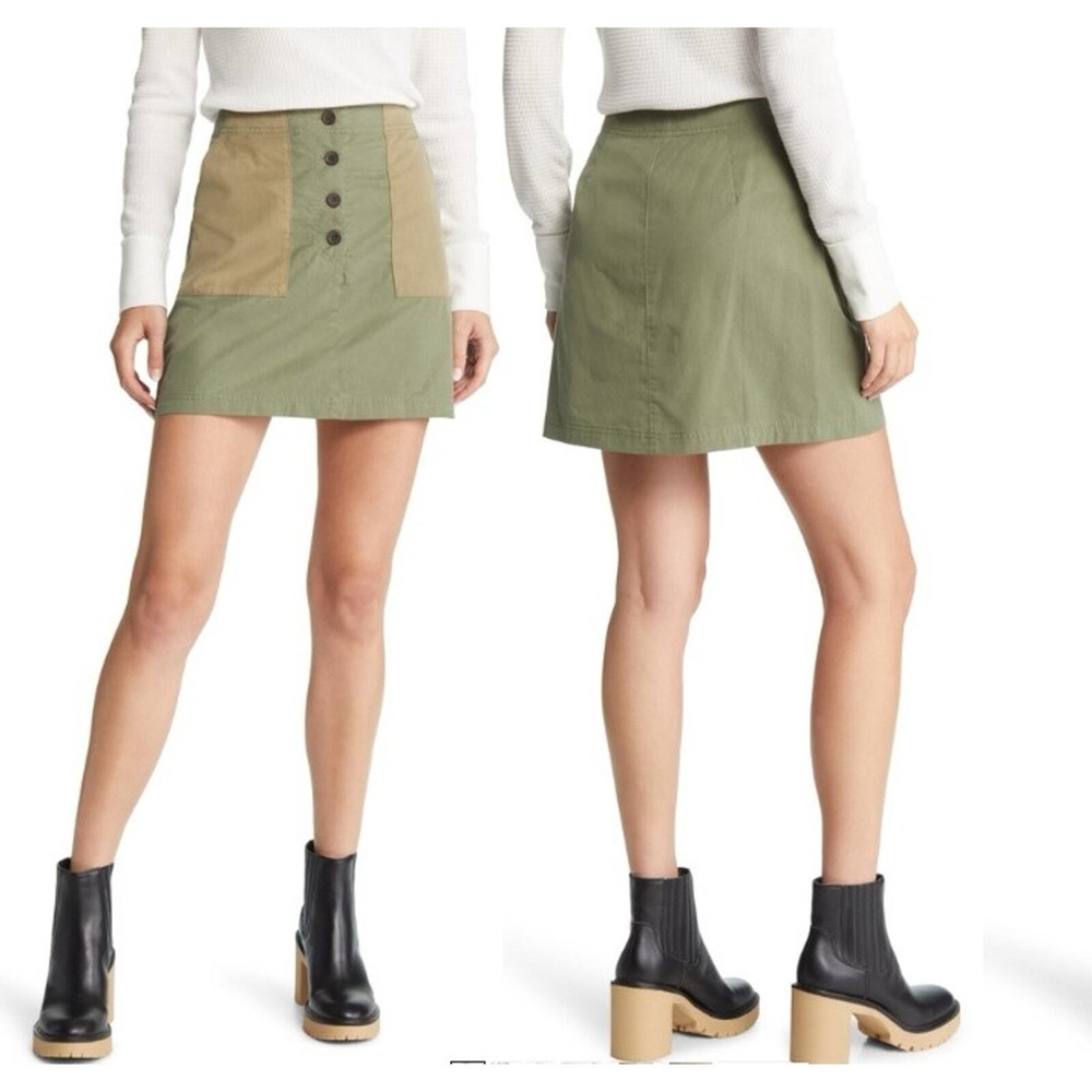 Plus Size Colorblock Button Front Miniskirt